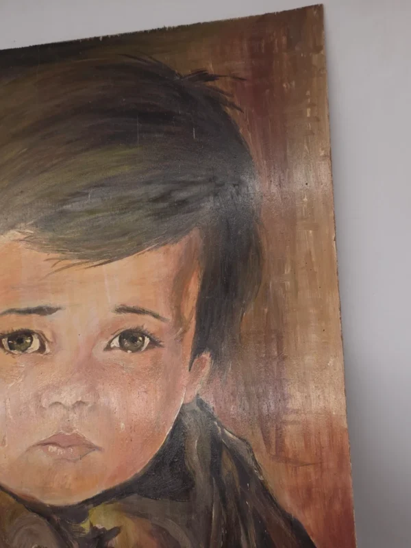 Portret płaczącego chłopca obraz na płycie drewnianej 50x70 cm