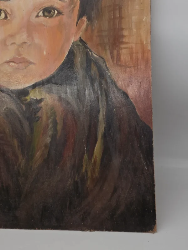 Portret płaczącego chłopca obraz na płycie drewnianej 50x70 cm