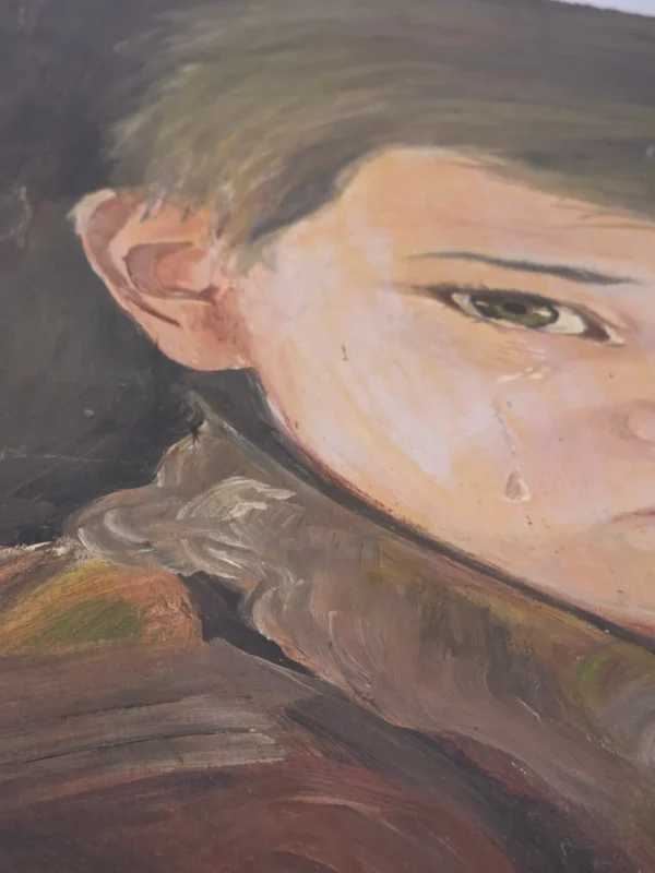 Portret płaczącego chłopca obraz na płycie drewnianej 50x70 cm