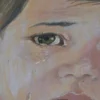 Portret płaczącego chłopca obraz na płycie drewnianej 50x70 cm