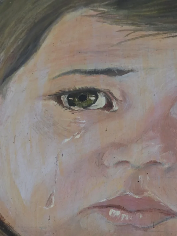 Portret płaczącego chłopca obraz na płycie drewnianej 50x70 cm