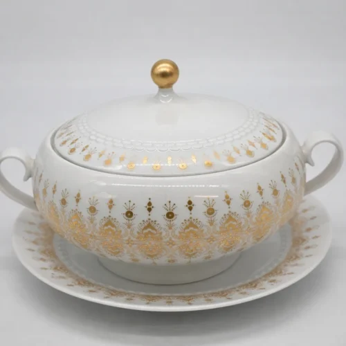 Waza do zupy z paterą Hutschenreuther Tirschenreuth złocona porcelana