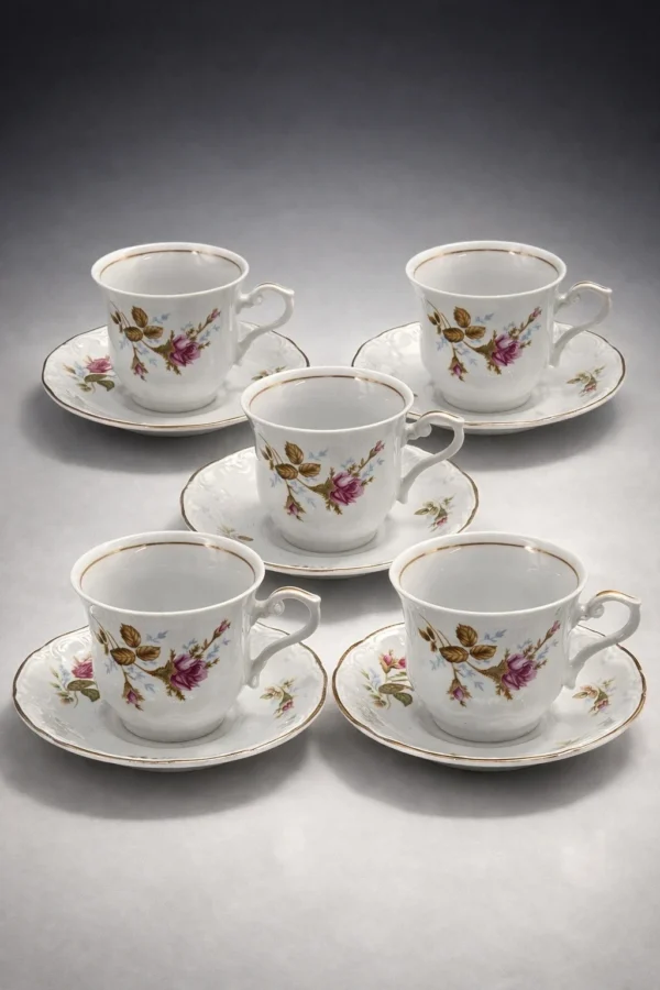 Serwis kawowy Wawel porcelana róże komplet dla 5 osób 10 elementów