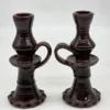 Para świeczników ceramicznych brązowe z rączką PRL 20 cm
