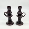 Para świeczników ceramicznych brązowe z rączką PRL 20 cm