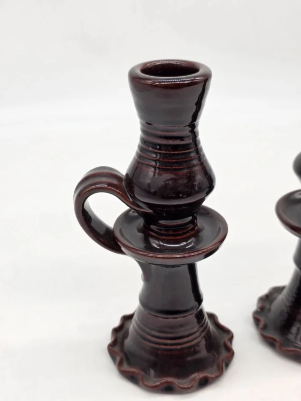 Para świeczników ceramicznych brązowe z rączką PRL 20 cm
