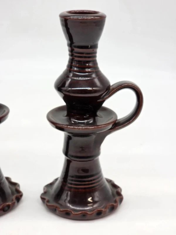 Para świeczników ceramicznych brązowe z rączką PRL 20 cm