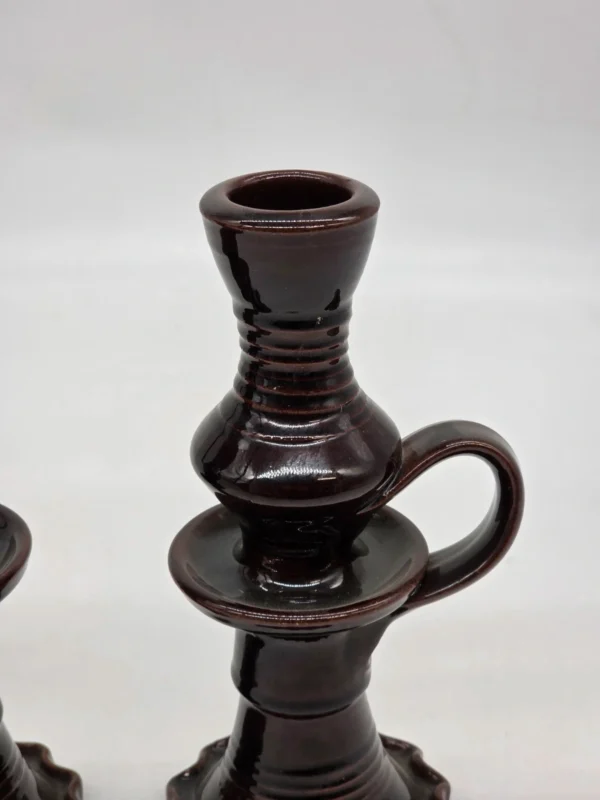 Para świeczników ceramicznych brązowe z rączką PRL 20 cm