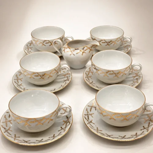 Bavaria Gold Lattice porcelanowy zestaw kawowy 6 osób 13 elementów