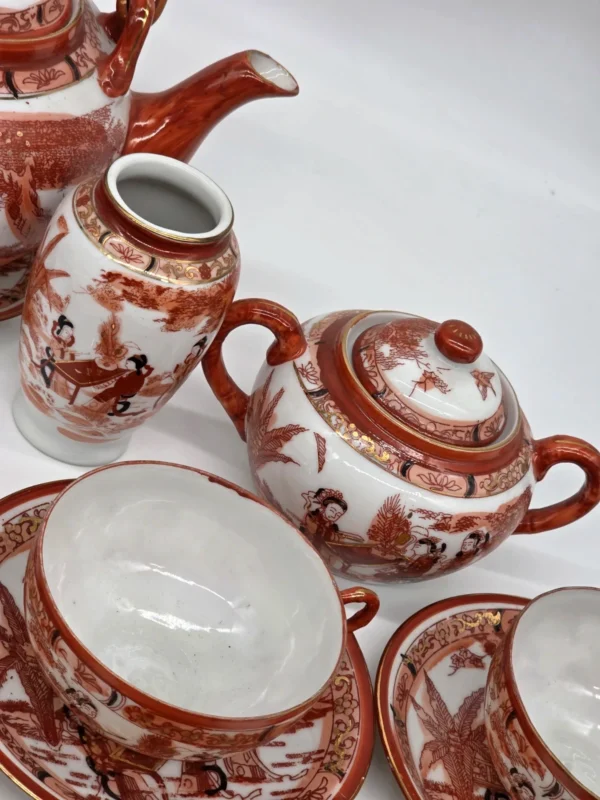 Japoński serwis do herbaty porcelana jajeczna Gejsze litofania 20 el