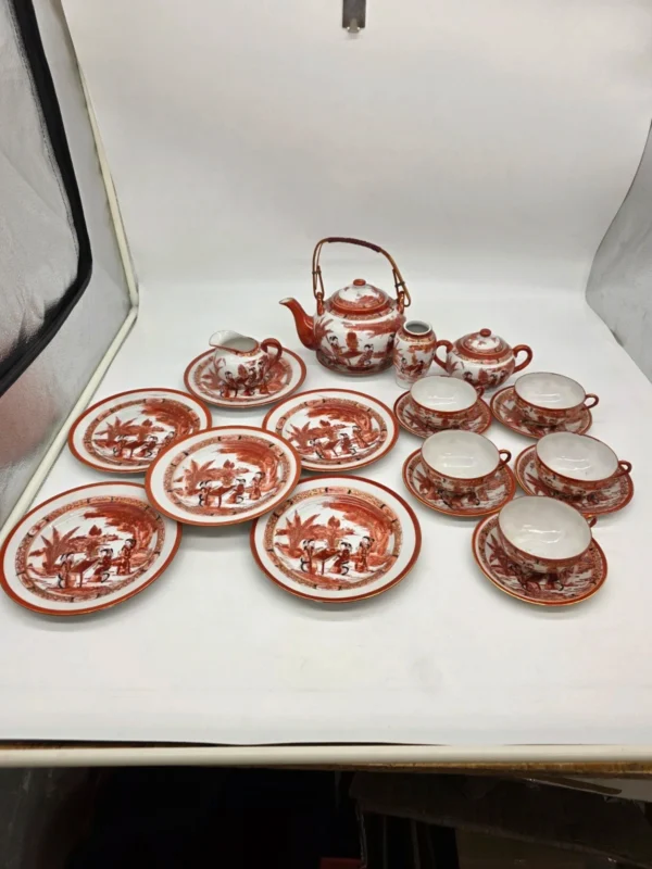 Japoński serwis do herbaty porcelana jajeczna Gejsze litofania 20 el