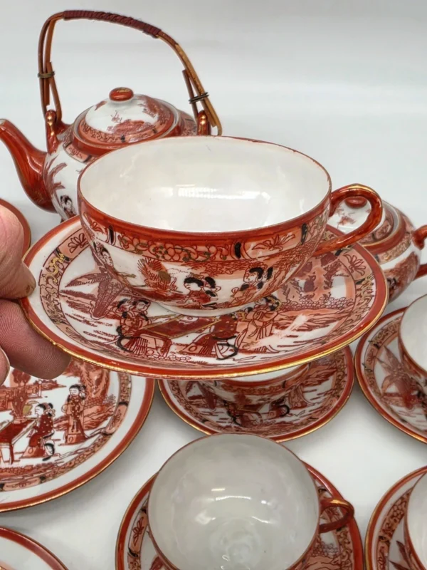 Japoński serwis do herbaty porcelana jajeczna Gejsze litofania 20 el