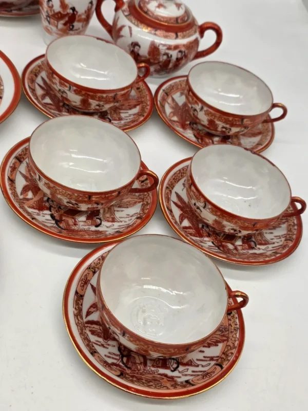 Japoński serwis do herbaty porcelana jajeczna Gejsze litofania 20 el