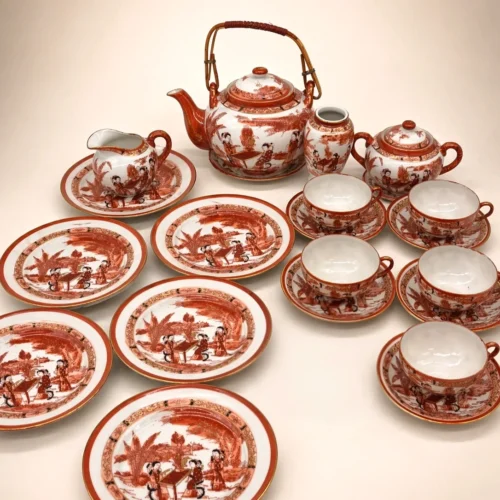 Japoński serwis do herbaty porcelana jajeczna Gejsze litofania 20 el