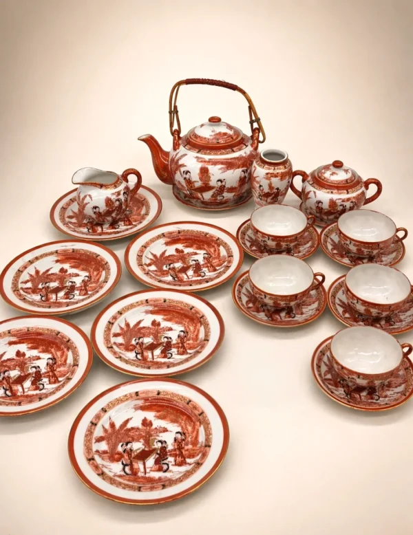 Japoński serwis do herbaty porcelana jajeczna Gejsze litofania 20 el