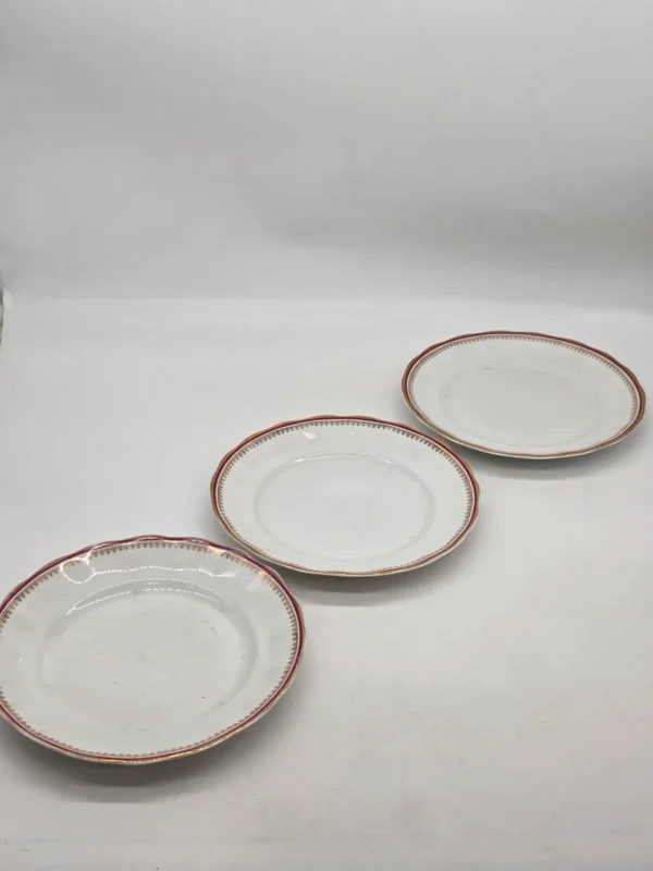 Talerze obiadowe Karolina porcelana złocenia bordowy rant 3 sztuki 36 cm
