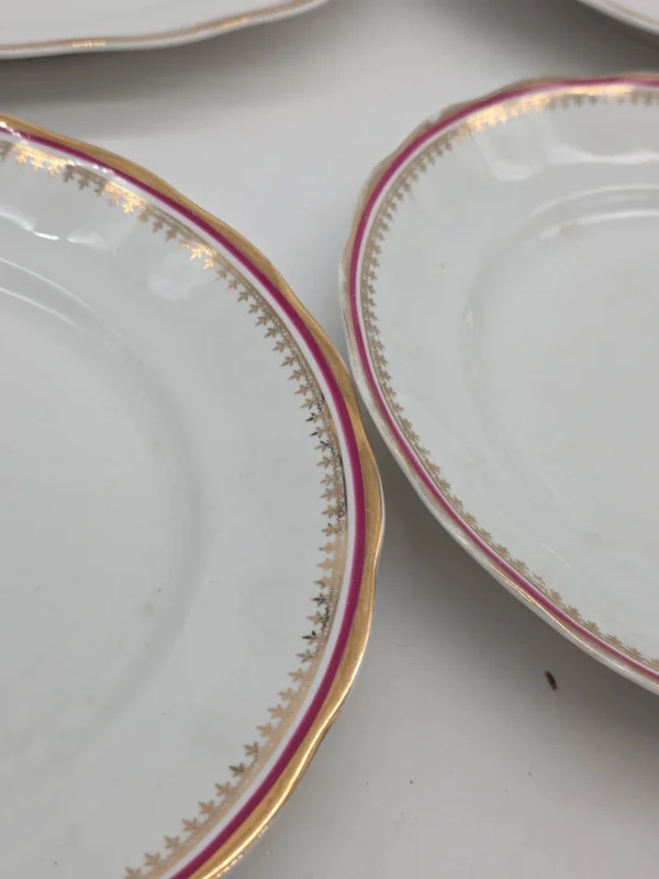 Talerze obiadowe Karolina porcelana złocenia bordowy rant 3 sztuki 36 cm
