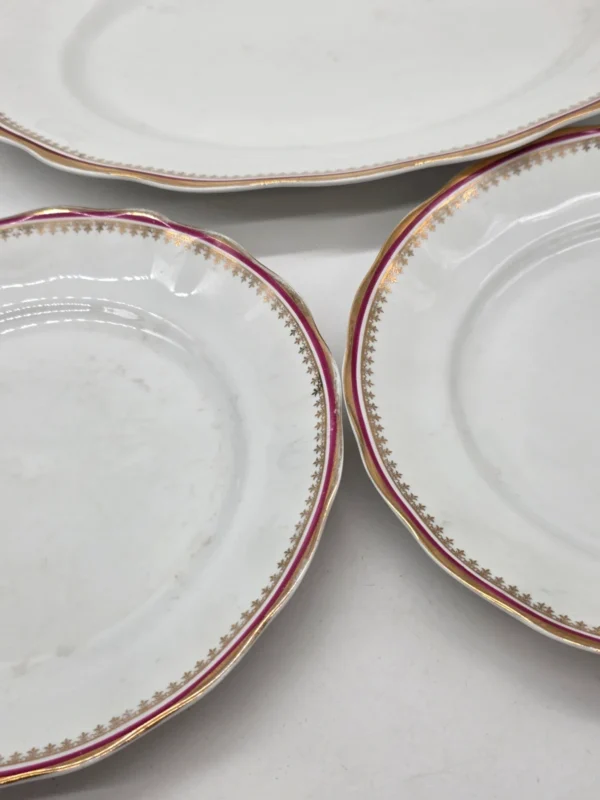 Talerze obiadowe Karolina porcelana złocenia bordowy rant 3 sztuki 36 cm