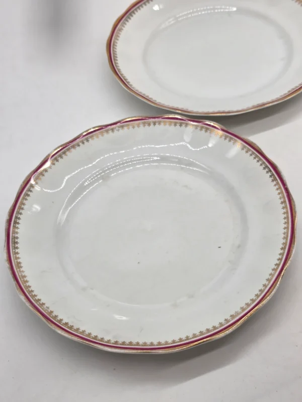 Talerze obiadowe Karolina porcelana złocenia bordowy rant 3 sztuki 36 cm