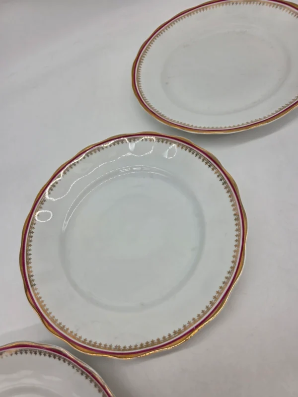Talerze obiadowe Karolina porcelana złocenia bordowy rant 3 sztuki 36 cm