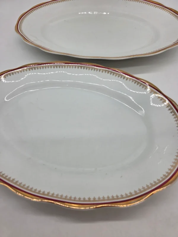Półmiski owalne Karolina porcelana złocenia bordowy rant komplet 2 sztuki