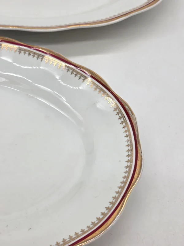 Półmiski owalne Karolina porcelana złocenia bordowy rant komplet 2 sztuki