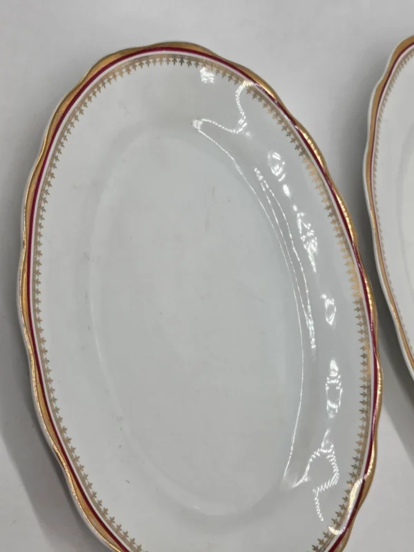 Półmiski owalne Karolina porcelana złocenia bordowy rant komplet 2 sztuki