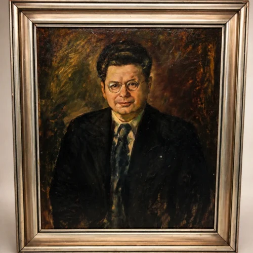 Portret mężczyzny w okularach 1945 sygn. H. Frigger obraz olejny 60x67