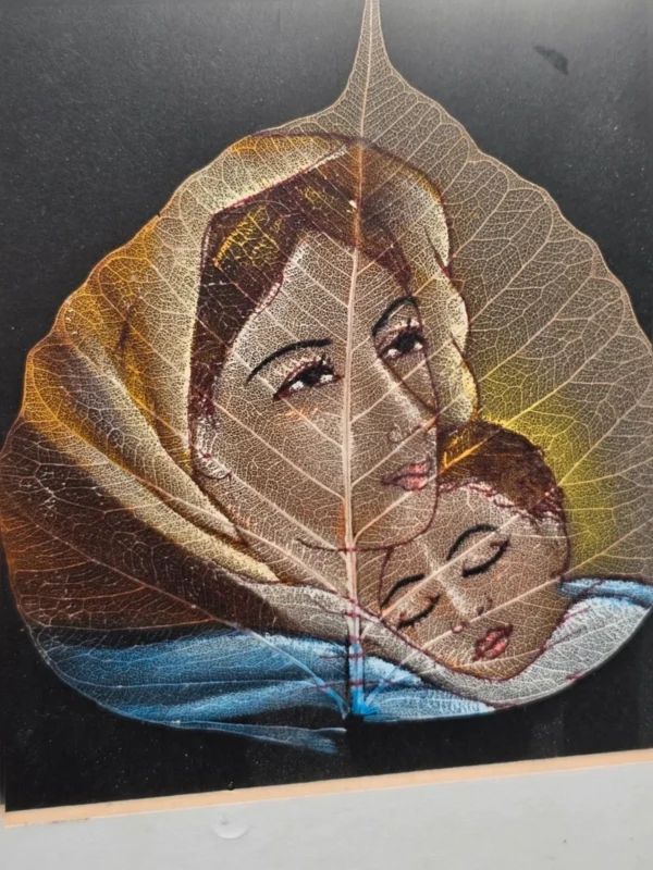 Obrazek na liściu  Matka i Dziecko, 22×27 cm