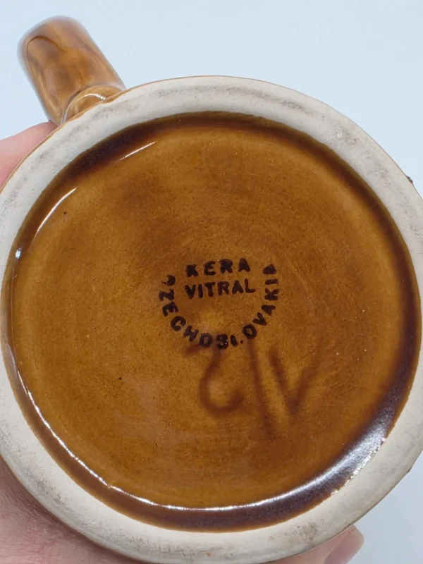Ceramiczny kufel beczka Pivo Kera Vitral Czechosłowacja 14 cm