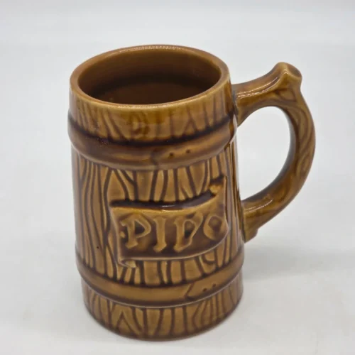 Ceramiczny kufel beczka Pivo Kera Vitral Czechosłowacja 14 cm