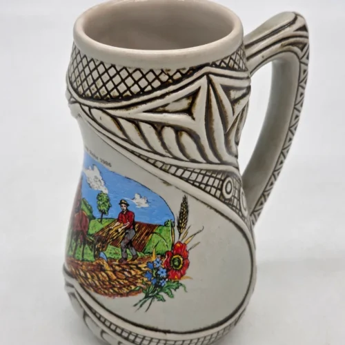 Kufel ceramiczny kolekcjonerski WF Rohr 1986 relief scenka orka 17 cm