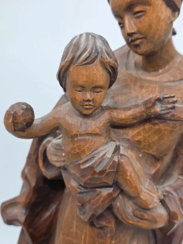 Drewniana rzeźba Madonna z Dzieciątkiem J. Lercher Tyrol 54 cm