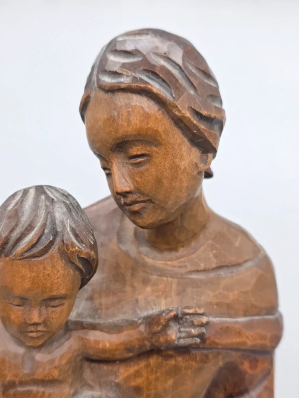 Drewniana rzeźba Madonna z Dzieciątkiem J. Lercher Tyrol 54 cm