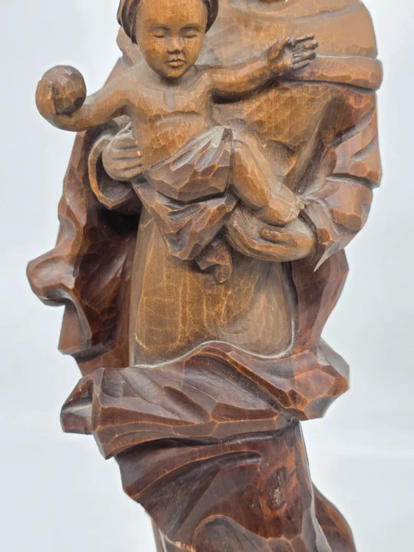 Drewniana rzeźba Madonna z Dzieciątkiem J. Lercher Tyrol 54 cm