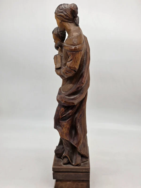 Drewniana rzeźba Madonna z Dzieciątkiem J. Lercher Tyrol 54 cm