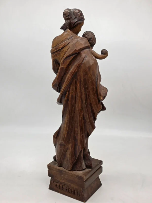 Drewniana rzeźba Madonna z Dzieciątkiem J. Lercher Tyrol 54 cm