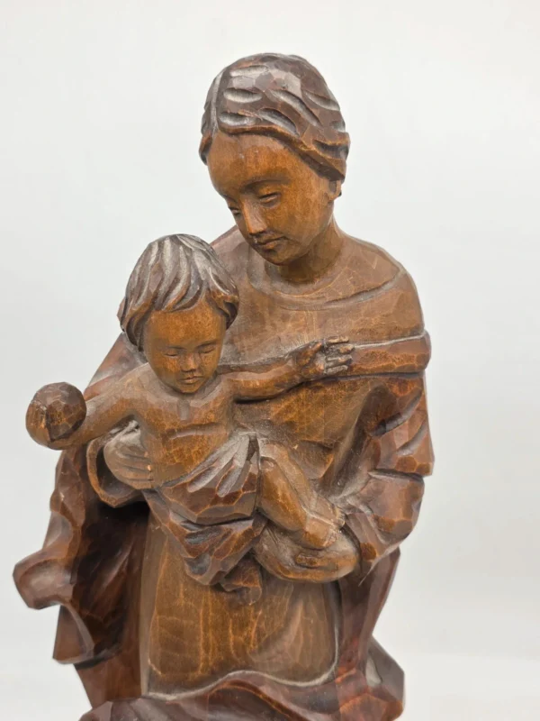 Drewniana rzeźba Madonna z Dzieciątkiem J. Lercher Tyrol 54 cm