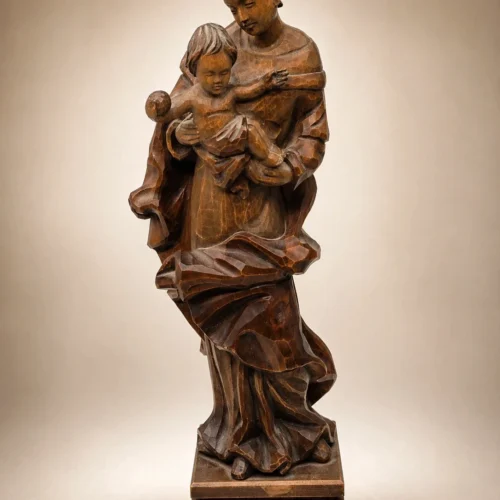 Drewniana rzeźba Madonna z Dzieciątkiem J. Lercher Tyrol 54 cm