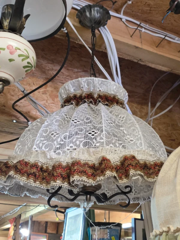 Lampa wisząca rustykalna abażur len drewno regulowana vintage