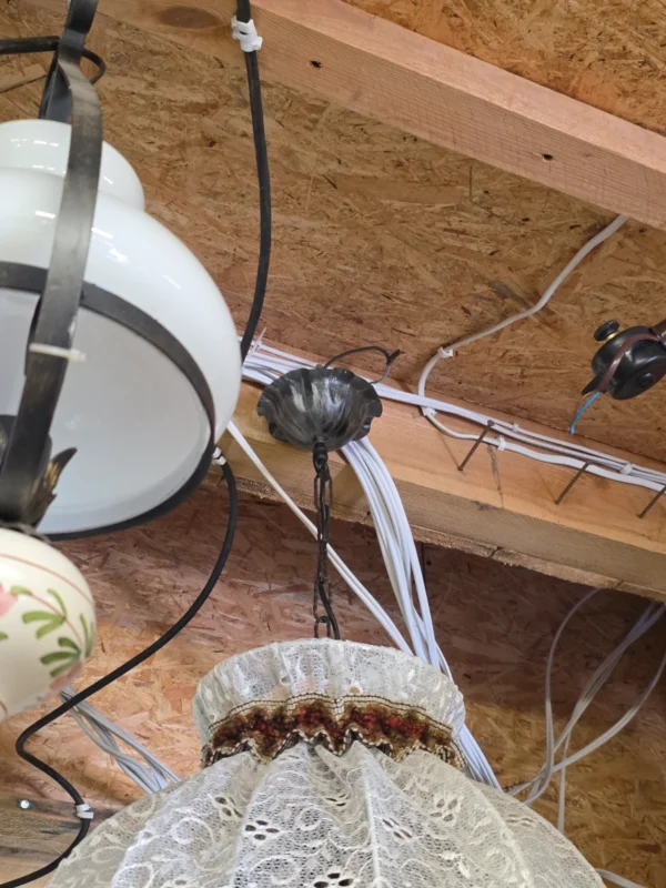 Lampa wisząca rustykalna abażur len drewno regulowana vintage