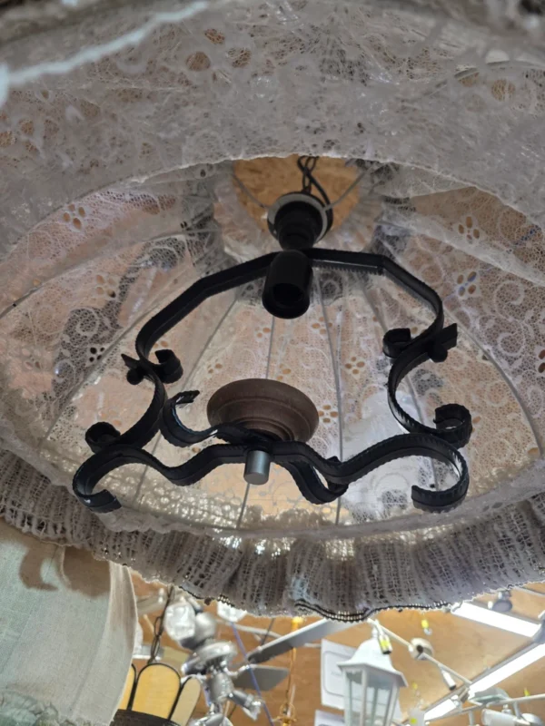 Lampa wisząca rustykalna abażur len drewno regulowana vintage