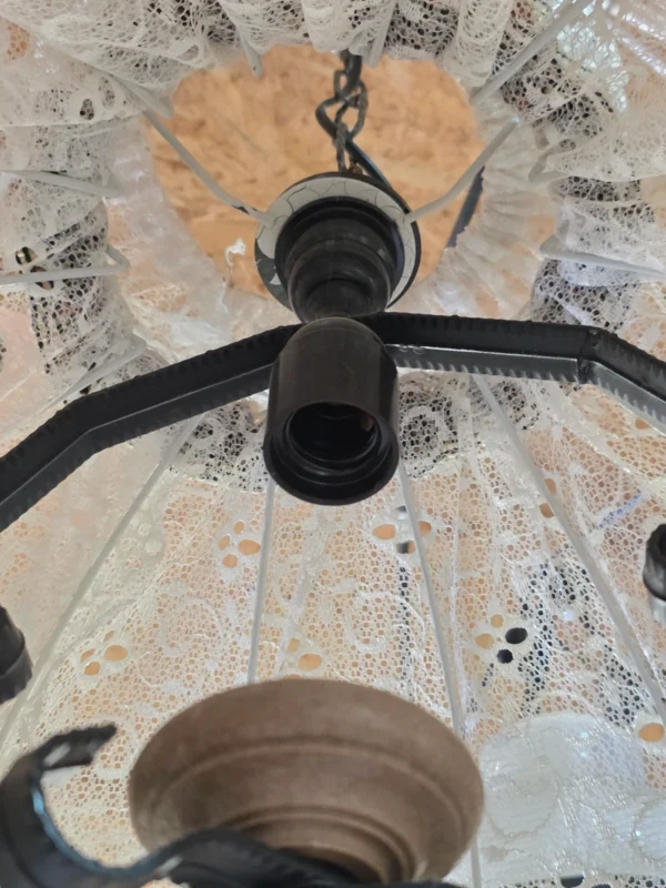 Lampa wisząca rustykalna abażur len drewno regulowana vintage