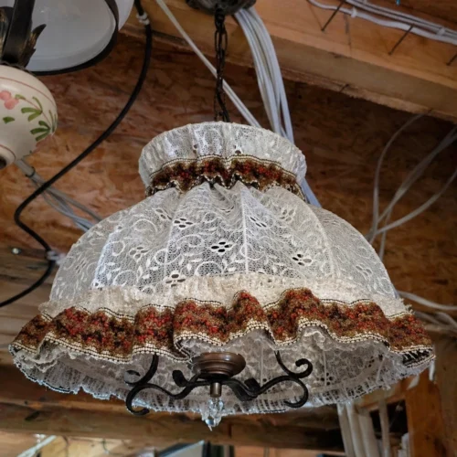 Lampa wisząca rustykalna abażur len drewno regulowana vintage