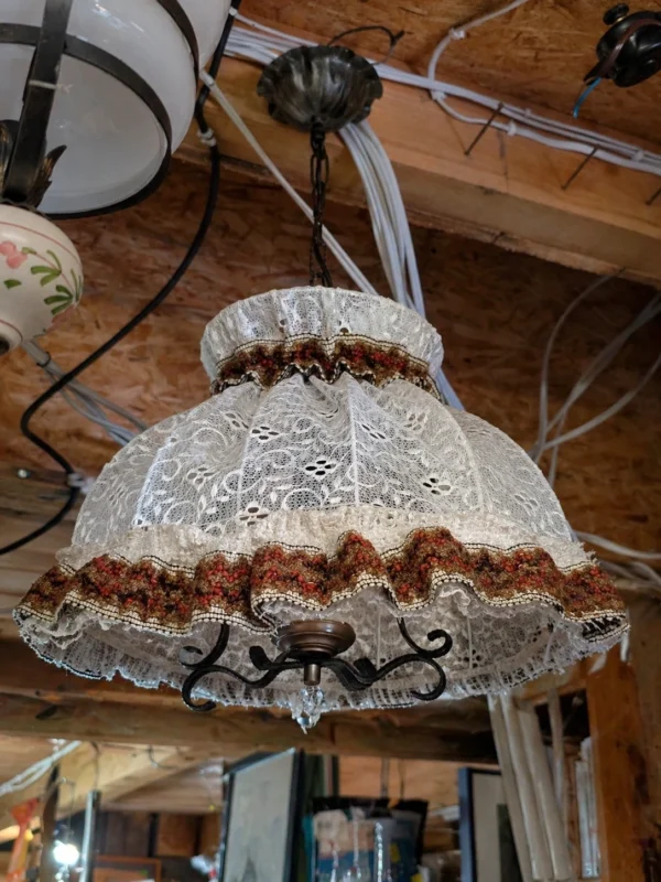 Lampa wisząca rustykalna abażur len drewno regulowana vintage