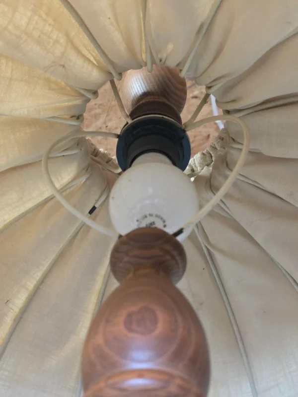 Lampa wisząca rustykalna abażur len drewno regulowana vintage