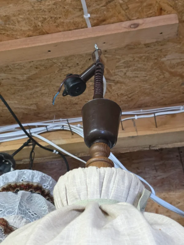 Lampa wisząca rustykalna abażur len drewno regulowana vintage