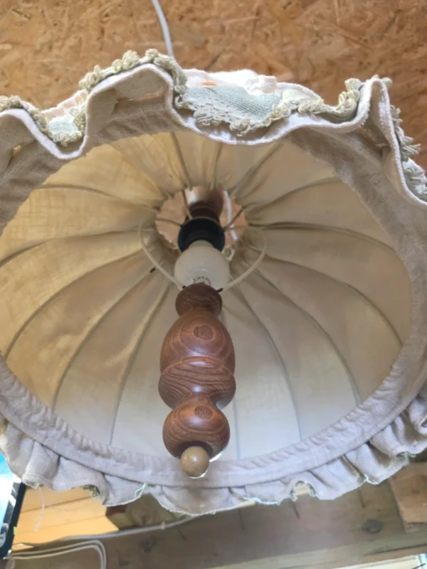 Lampa wisząca rustykalna abażur len drewno regulowana vintage