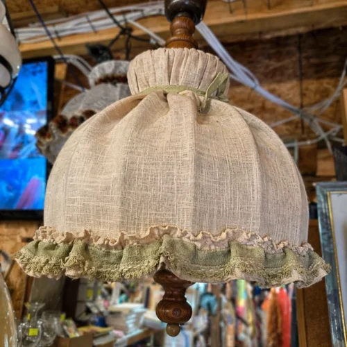 Lampa wisząca rustykalna abażur len drewno regulowana vintage