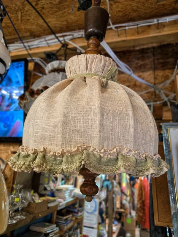 Lampa wisząca rustykalna abażur len drewno regulowana vintage